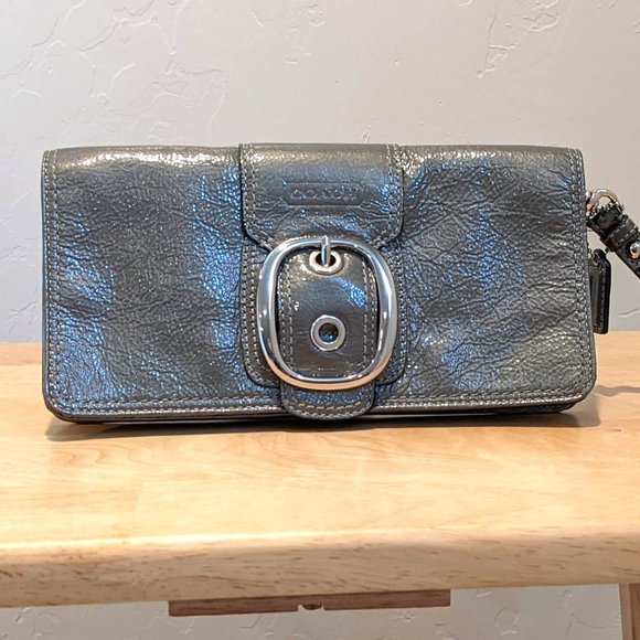 Coach silver wallet w/ removable wristlet strap - Picture 1 of 4